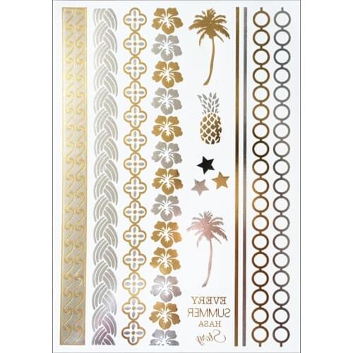 1PC Temporary Flash Metallic Tattoo Gold Silver Pineapple Coconut Tree YH-071 Wrist Bracelet Tattoo Sticker Summer Style Designs