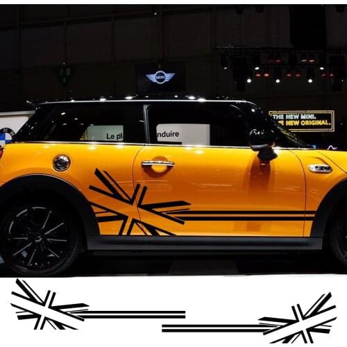 2pcs Union Jack Door Side Stickers Body Skirt Stripe Decal Stickers Decoration For MINI Cooper S One R50 R55 R56 R60 F56 F57 F60