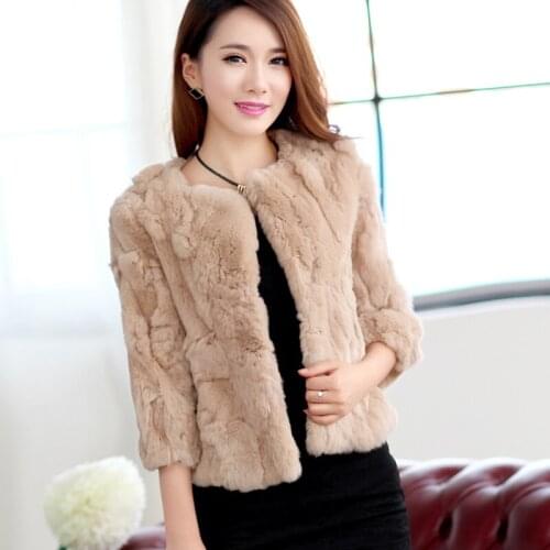 2020 Women Genuine Rabbit Fur Coats Solid Female O-Neck Natural Rex Rabbit Fur Jacket Short Winter Real Fur Coat 15C315
