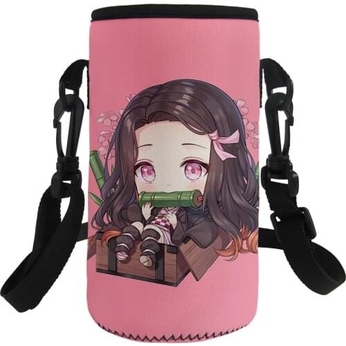 2021 Portable Water Bottle Sleeve Cute Anime Girl Printed Drink Bottle Carrying Pouch Bag with Handle Sport Water Bottle Cover
