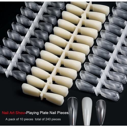 240 Pieces of Fake Nails Transparent White Natural Length Nail Practice Display Design Nail Supplies Nails Accesorios DIY Tools