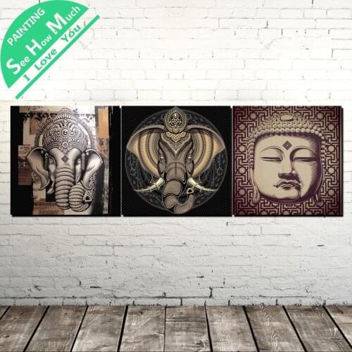 3 Piece Traditional Buddha Image Modern Wall Art Canvas Painting Posters and Prints Framed Art Painting Pictures for Decor Home