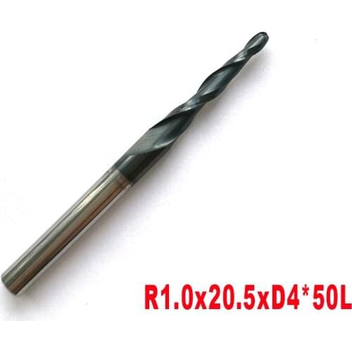 5pcs/lot R1.0*D4*20.5*50L*2F HRC55 Tungsten solid carbide Coated Tapered Ball Nose End Mills taper and cone milling cutter