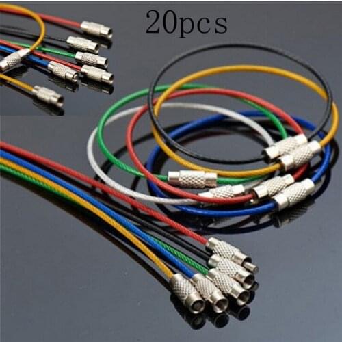 20Pcs/Set Stainless Steel Wire Keychain Tag Rope Wire Cable Loop Screw Lock Gadget Ring Key Keyring Circle Camp Hanging Tool
