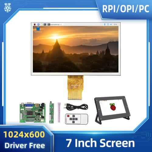 7 inch Raspberry Pi 4 LCD Display 1024*600 TFT Screen + Acrylic Holder + Drive Board for Raspberry Pi 3 Model B+/B for Orange Pi