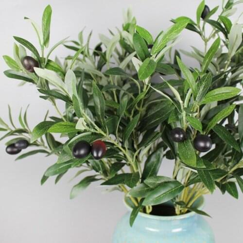 79cm Artificial Olive Branches Tree Stem Leaves with Olive Fruit Leaves for Home Wedding Decor Green Fake Flowers
