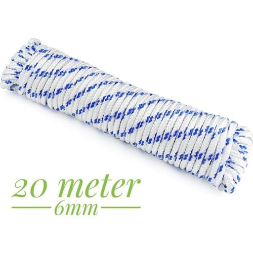 White&Blue 6mmx20m Heavy Duty Braided Polypropylene Rope PP Boat Rope Sailing Camping Clothes Line