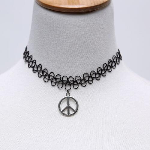 Bespmosp 24PCS/Lot Wholesale Simple Smart Peace Symbol Friendship Pendant Necklace Gothic Stretch Elastic Collar Retro Choker