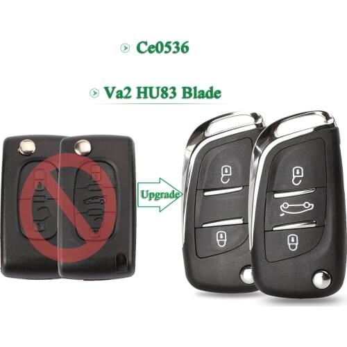 Bilchave 10pcs For Peugeot 307 408 308 For Citroen C2 C3 C4 C5 Modified Filp Remote Car Key Shell 2/3BT HU83/VA2 Blade CE0536