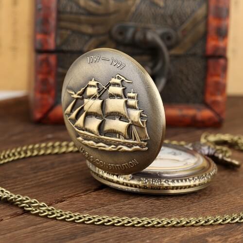 Bronze Sailing Canvas Boat Ship Quartz Pocket Watch FOB Sweater Chain Necklace Clock Pendant Vintage Watches Gifts for Women Men
