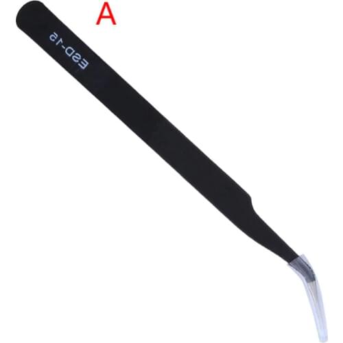 ESD-15 Anti-Static Steel Curved Bent Tip Tweezer Jewelry Nipper Repair Hand Tool
