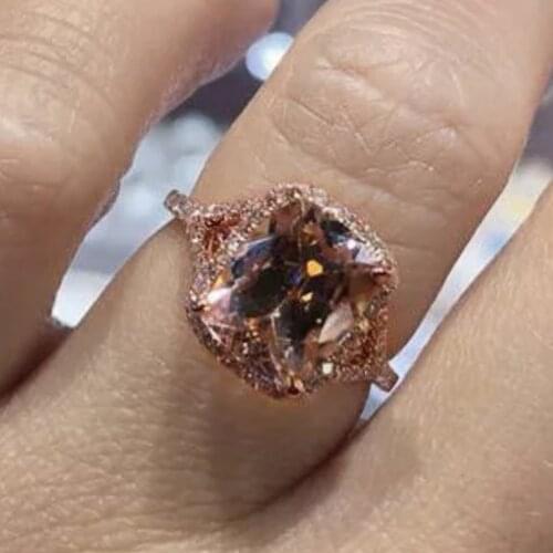 Huitan Romantic Rose Gold Color Engagement Rings for Women Simple Elegant Accessories Aesthetic Female Rings Trendy Jewelry Gift