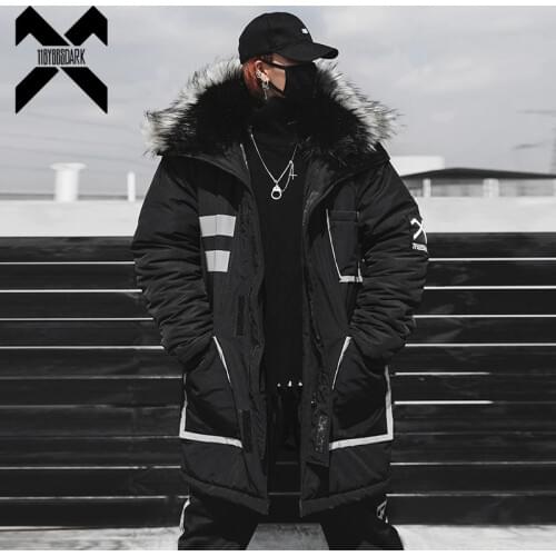 11 BYBBS DARK Black Winter Thick Jacket Parkas Men Hooded Fur Collar Coats Parka Streetwear Mens Hip Hop Long Warm Coats DG175