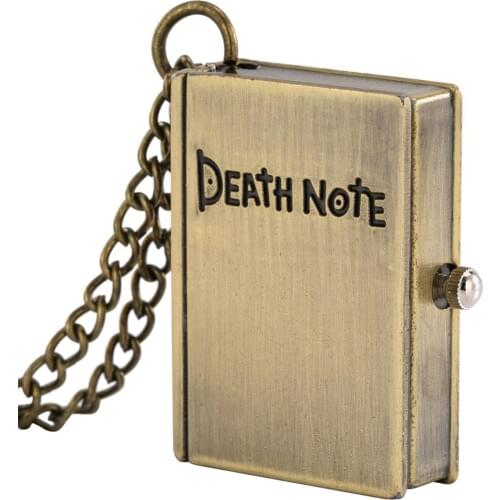 Small Little Death Note Book Shape Necklace Vintage Bronze/Black Square Quartz Pocket Watch Children Death Note Watch Wholesale
