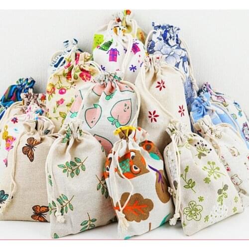 Cute Print Reusable 29 Styles Cotton Line Drawstring Pouches Candy Favor Holder Jewelry Party Gifts Bag 10x14cm/13x18cm Bag
