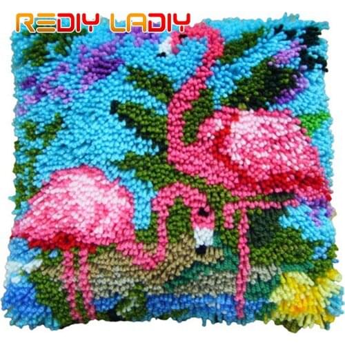 DIY Latch Hook Cushion Kits Flamingo Pillow Case Crochet Crafts Acrylic Yarn for Embroidery Sofa Bed Cushion Cover Home Decor