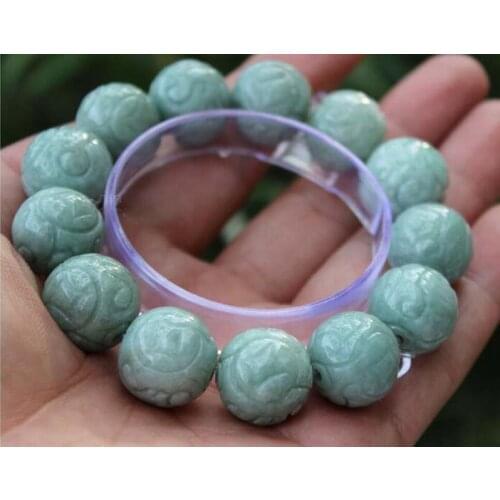 Natural Beautiful Certified Green Hand-Carved 13 Beads Gems Bracelet Bangle