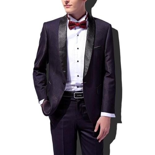 New Dark Purple Mens Suit 2 Pieces Fashion Shawl Lapel Classic Tuxedos Graduation Party Flat Balzer For Party(Blazer+Pants)