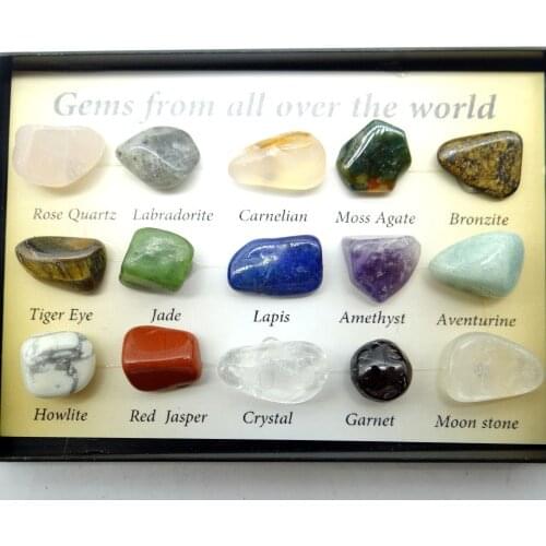 Natural Stone samples Aventurine Quartz with Tiger Eye Crystal Laises Lapis Sample a box 15pcs for DIY Jewelry Making no hole