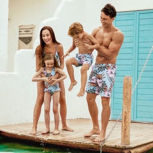 PatPat 2021 New Summer Floral Print Matching Swimsuits Family Matching Swimwear