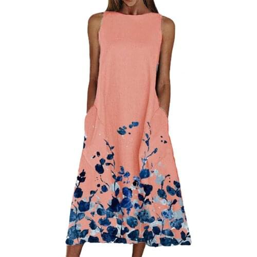 Women Dress Summer fashion Printed Loose Summer Sleeveless Pockets Dress for Party Beautiful Girl Dresses Womens Clothing 2021