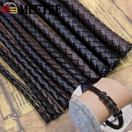 5meters Meetee 3/4/5/6/7/8/10/12mm PU Woven Cord Round Leather Rope for DIY Handbag Key Chain Decor Bracelet Crafts Accessory