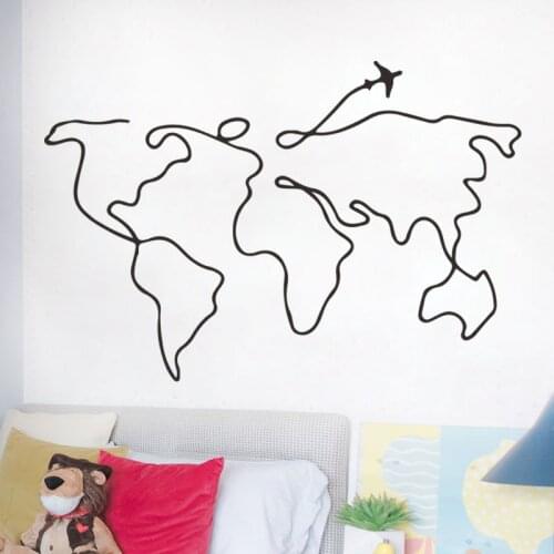 Simple Line Travel World Map Wall Sticker For Bedroom Decorative Removable Vinyl Wall Decal Creative Home Decor Mural New Design