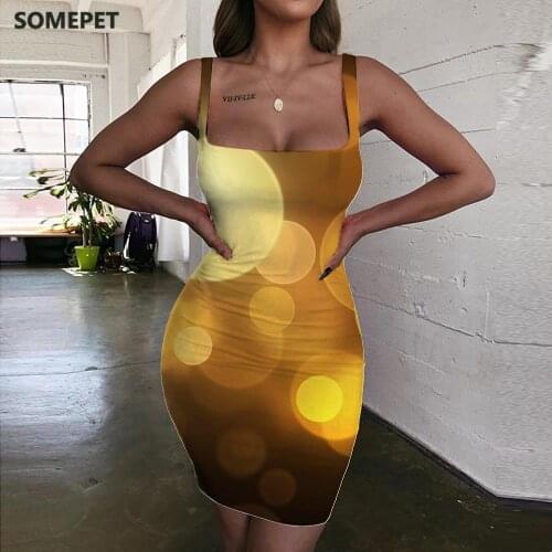 SOMEPET Psychedelic Dress Women Dots Vestido Sexy Gold Bodycon Dress Graphics Sundress Womens Clothing Club Short Boho Fashion