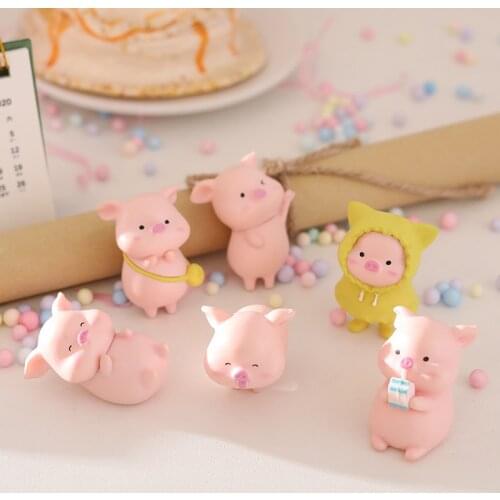 Cartoon Pink Pig Ornament DIY Crafts Resin Piggy Statue Collection Toy Fairy Garden Mini Miniatures Figure