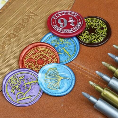 Vintage Wax Seal Stamp Mark Pen Decoration Wax Seal Metal Gold Color Pen Metallic Wax Stamp Markers Vintage Waxing Color Pens