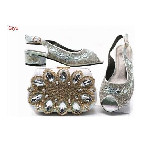 Doershow Wonderful matching Italian shoes and bag set for evening party in silver open toe sandals and clutch bag !!SHJ1-20
