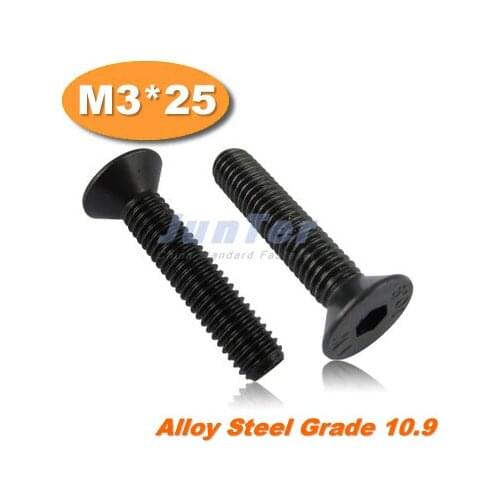 100pcs/lot DIN7991 M3*25 Grade10.9 Alloy Steel Flat Head Socket Screw