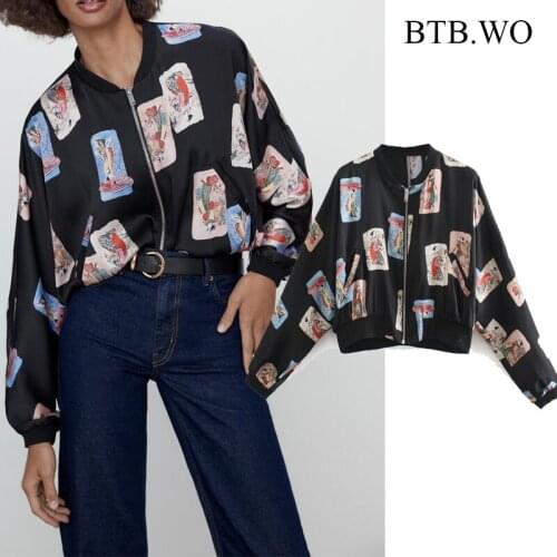 BTB.WO Za Parka Women 2020 Fashion Print Loose Short Jacket Coat Vintage Long Sleeve Female Outerwear Chic Tops