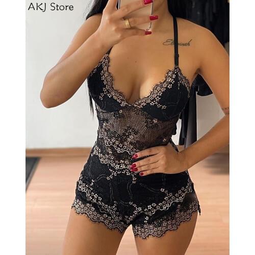 Women Fashion Elegant Casual Sexy Patchwork Eyelash Lace Spaghetti Strap Cami Set