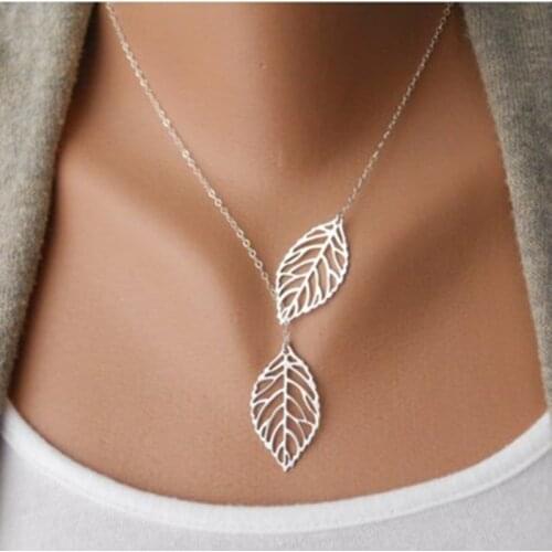 NK607 New Punk Fashion Minimalist Two Leaves Pendant Clavicle Necklaces For Women Jewelry Gift Tassel Summer Beach Chain Collier