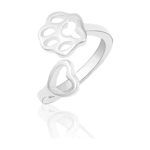 Animal Pet Dog Paw Footprints Love Heart Ring Jewelry 4 Colors Metal Simple Hollow Cat Claw Rings For Women Anillos Mujer