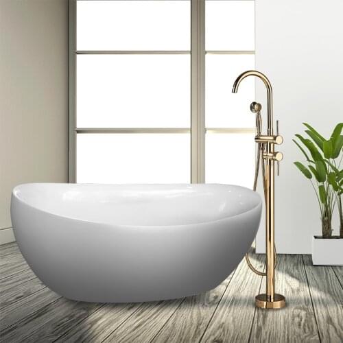 Golden Bathtub Faucet Standing Bathroom Bath Tub Mixer Tap Dual Handle With Handshower Brushed Nickel Floor Mounted Bath Shower