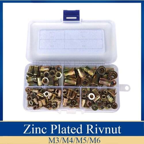 120pcs Zinc Plated Carbon Steel Knurled Nuts Rivnut Flat Head Threaded Rivet Insert Nutsert Cap Rivet Nut