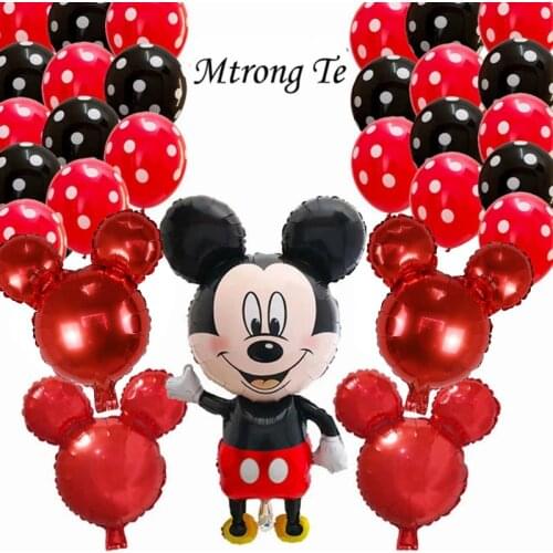 29Pcs Giant Minnie Mickey Mouse Head Foil Balloons Black Red Latex Balloon Kids Birthday Party Decorations Classic Toys Gift
