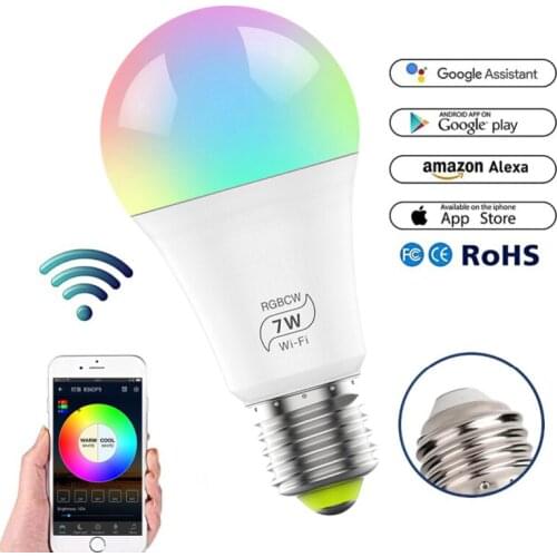 7W Smart WiFi Light Bulb E27 Light LED Spotlight Lamp Dimmable Multicolor Lamp Voice Control Work With Alexa Google Home