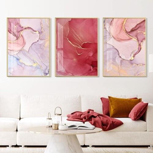 Abstract Pink Gold Purple Soft Fluid Petals Ink Marble Poster Canvas Paintings Wall Art Print for Living Room Bedroom Home Decor