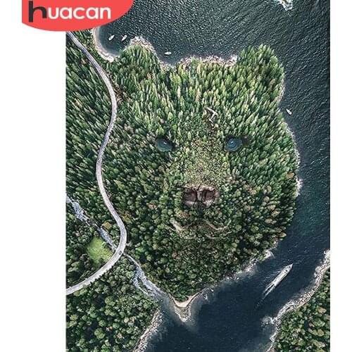 HUACAN Diamond Painting Full Drill Bear Scenery Diamond Art Embroidery Mosaic Forest Landscape Wall Decor