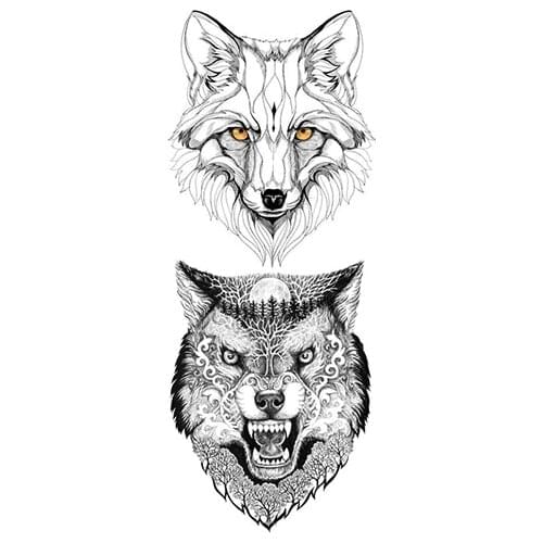 Arctic Fox Orange Eyes Temporary Tattoo Sticker Black Wolf Forest Totem Fake Tattoos Waterproof Tatoos Neck Small Size Women Men