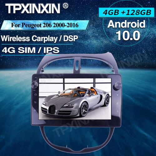 Wireless Carplay For Peugeot 206 2000-2016 Android Car Radio 4+128G Car Multimedia Player Radio Car GPS Navigtion Tape Recorder