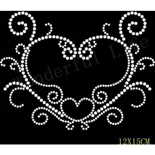 Free Shipping hotfix rhinestones nice special heart design Heat transfer design iron on motifs DIY motif