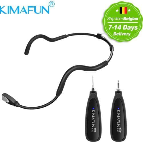 KIMAFUN 2.4G Wireless Black Headset Waterproof Microphone System with Transmitter and 3.5mm Receiver, Design for Fitness Coach