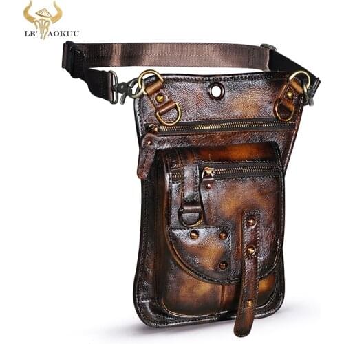 Natural Leather Design Men Small Casual Messenger Mochila Bag Retro Travel Belt Fanny Waist Belt Pack Drop Leg Bag Pouch 2141