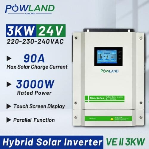 POWLAND 3000W Hybrid Solar Inverter MPPT Parallel Inverter 450Vdc 90A 220V 24V Grid Tied Touch Screen With CT Sensor