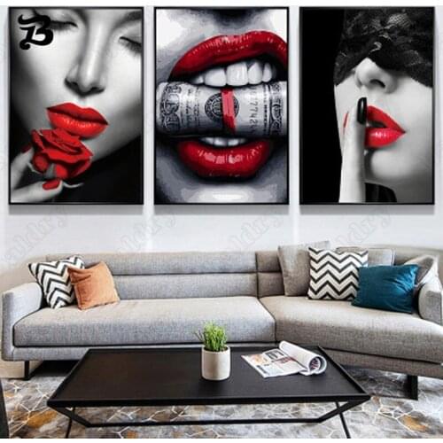 Canvas Painting Wall Art Woman Sexy Red Lips Canvas Figure Painting Posters and Prints Wall Art Pictures for Bar Home Wall Decor