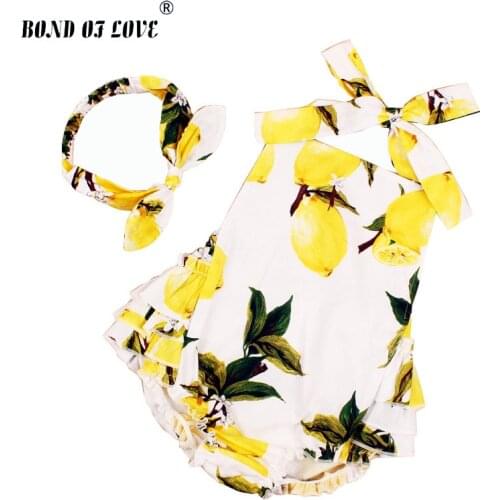 100% Cotton Baby Girl Rompers Ruffled Toddler Girl Romper & Headband Set Sleeveless Photography Props Floral Clothes YC044